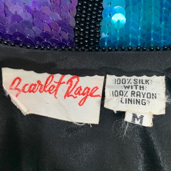 Vintage 80s/90s SCARLET RAGE Sequin Cropped Jacket Size M Multicolour SILK - Picture 3 of 12